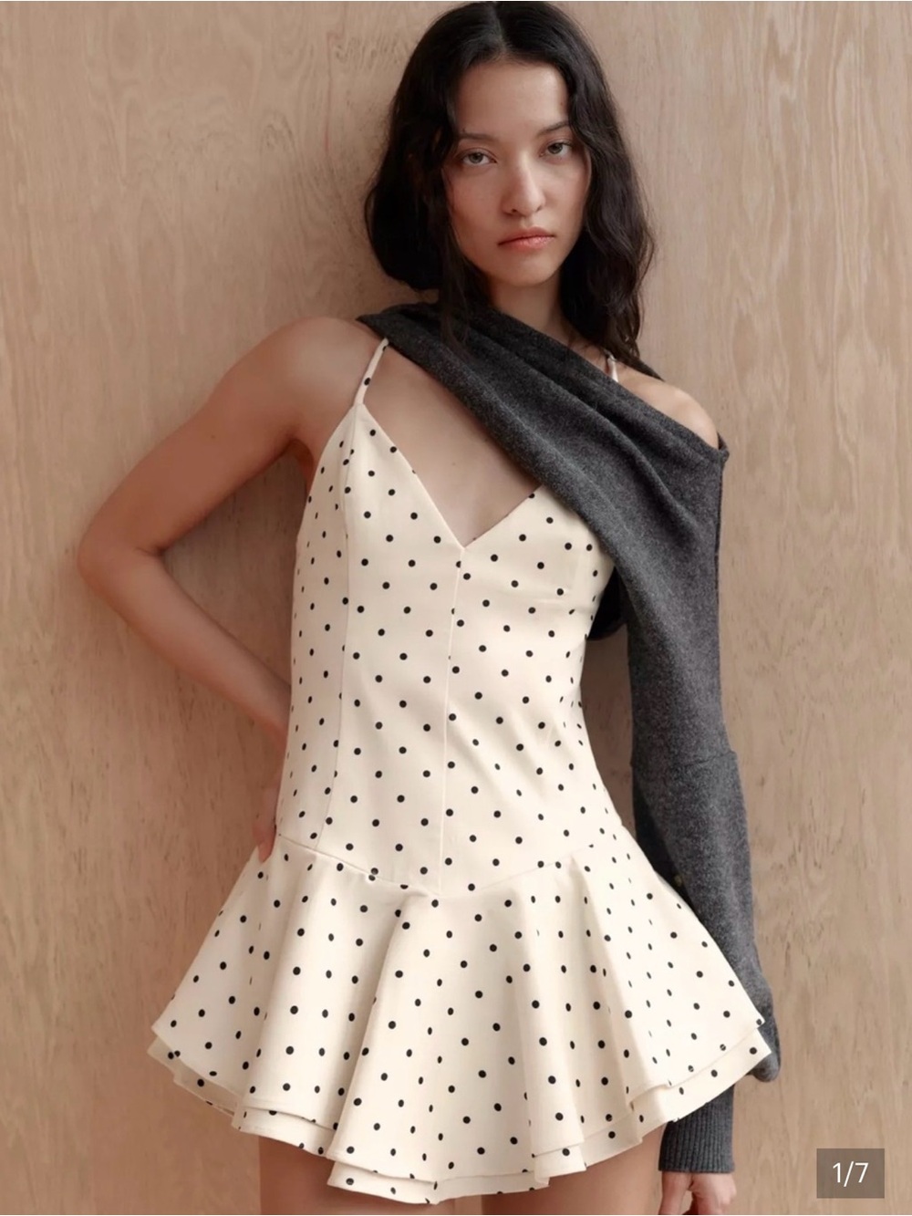 Zara Cream Polka Dot Spaghetti Strap Mini Dress